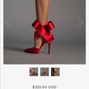 Red suede bow pump